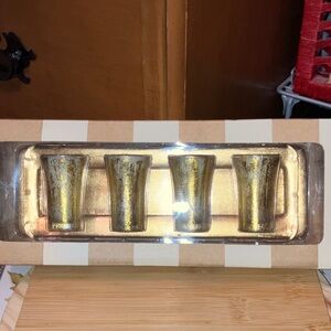 Bombay Gold Candle Holders Set 4 Votives & Tray New In Box